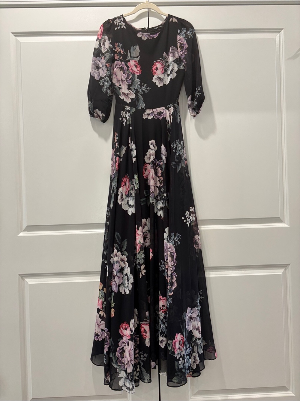 Yumi Kim Black Maxi Dress with Pink & Lavender Floral Motif